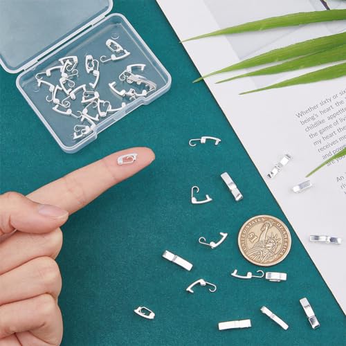 SUPERFINDINGS 40Pcs 4 Sizes Fold Over Clasps Brass Bracelet Necklace Extender 925 Sterling Silver Plated Jewelry Clasps Closure End Caps for Jewelry Making, 10x1.8-3x4mm