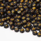 1000pcs 4x7mm Round Letter Beads Black Acrylic with Gold Letter Alphabet for Jewelry Making Friendship Bracelets (Gold Black) - color: gold Black