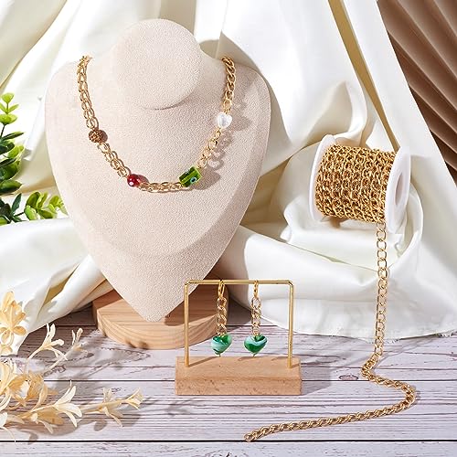 Craftdady 16.4 Feet Aluminum Curb Chain Link Gold Twisted Cable Cross Chain Unwelded 10x6.5mm with Spool for Bracelet Necklace Tassel Earring Jewelry Making - color: Gold, 10x6.5mm
