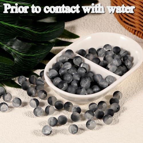 100Pcs Glass Beads 10mm Round Moon Frosted Cracked Water-Activated Transparent Glazed Beads, Ideal for DIY Bracelets Necklaces Phone Charms Craft Supplies (Black) - color: Black
