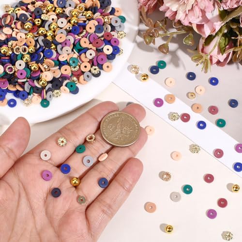 1 Box 4400PCS Assorted Small Heishi Beads with Holes Polymer Clay Plastic Disc Flat Round Handmade Mixed Color Spacer Bead Kit Bulk for Jewelry Making Necklace Adult DIY Craft Supplies