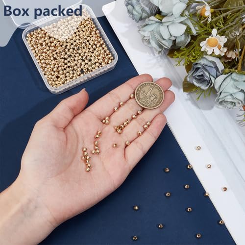 BENECREAT 500Pcs Real 18K Gold Plated Stainless Steel Spacer Beads, Round Spacers Beads, 1.6mm Hole Metal Smooth Bead for DIY Bracelet Necklace Jewelry Crafts Making - size: Hole: 1.6mm