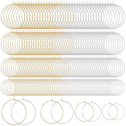 Pndeyo 280pcs Hypoallergenic Earring Beading Hoops, 20mm 25mm 30mm 35mm Round Hoop Earrings Findings, Open Earring Wire Ring Accessories for Jewelry Making- Silver & Gold - color: Silver & Gold-280pcs