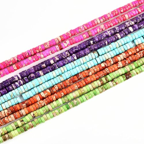 190pcs 4x2mm Green Natural Sea Sediment Imperial Jasper Heishi Disc Rondelle Spacer Stone Semi Precious Gemstone Loose Beads for Jewelry Making 15 Inch - color: Green Imperial, size: 4x2mm