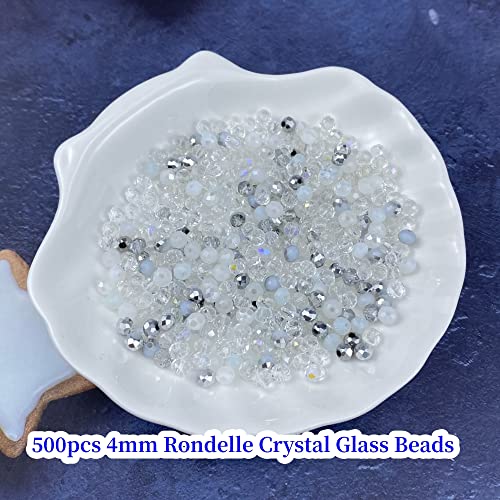 500pcs Crystal Glass Beads 4mm Faceted Rondelle Glass Spacer Beads with Hole for Bracelets Necklace Earring DIY Jewelry Making Craft(White Series) - color: White Series, size: 4mm