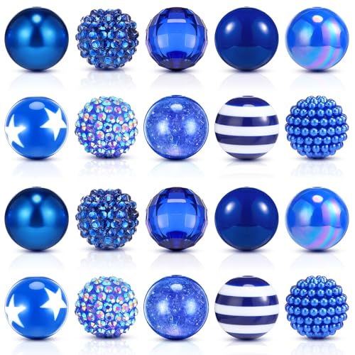 Ferreve 20 Pcs Chunky Bubblegum Beads 20mm Focal Pen Large Rhinestone Pearl Beads for DIY Beadable Pen School Jewelry Making Keychain Craft Making(Dark Blue) - color: Dark Blue