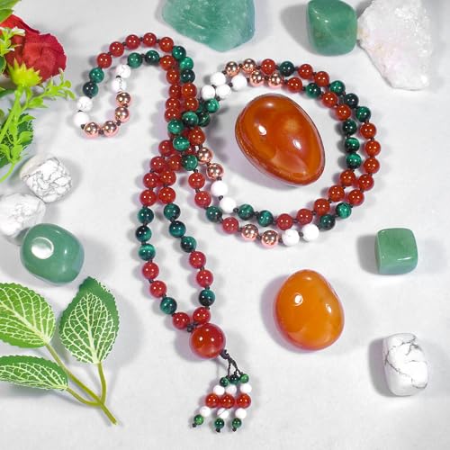 108 Mala Beads Genuine Semi-Precious Gemstone Hand Knotted 8MM Prayer Beads Long Multicolor Necklace 40 Inches - style: christmas