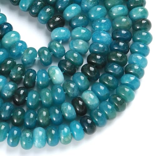 76pcs 5x8mm Natural Stone Blue Black Jade Rondelle Spacer Loose Beads Abacus Disk Stone Round Loose Gemstone Beads for Jewelry Making DIY Bracelet Necklace - color: Blue Black Stone