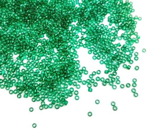 Perlin Glass Seed Beads 2mm 11/0 Round Mini Small Pony Beads 6500pcs for Making Earrings Bracelets Pendants Waist Jewelry DIY Handmade Transparent Color Kit (Green Zircon) - color: Green Zircon