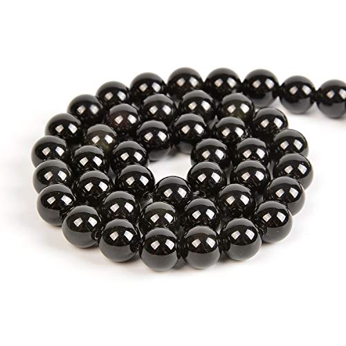 36pcs 10mm Natural Black Obsidian Gemstone Round Spacer Loose Stone Beads for Jewelry Making 15.5" 1 Strand (Black Obsidian, 10mm 36Beads) - color: Black Obsidian, size: 10mm 36beads