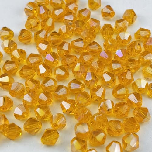 200pcs 6mm Bicone Crystal Glass Beads Faceted Bicone Crystal Beads Bulk Glass Spacer Beads for Bracelets Necklace Pendants Earrings DIY Jewelry Craft Making(Orange AB) - color: Orange AB, size: 6mm