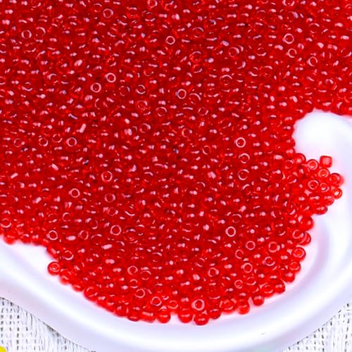 2000pcs Glass Seed Beads Bulk, 4mm 6/0 Mini Pony Spacer Small Individual Color Seed Beads for DIY Bracelet Necklaces Wrist Jewelry Making, Translucent Red - color: Translucent Red