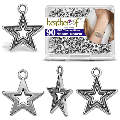 Heather's cf Celestial Beads Moon Charms Pendant Jewelry Making Earrings Necklace Bracelet Kit Findings Jump Rings Lobster Clasp Vintage Finish Plated Non Tarnish Look (Silver Star, 79-150Pcs) - color: Silver Pentagram