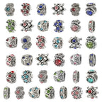 TOAOB 30pcs Assorted Rhinestone European Antique Silver Plating Silver Lampwork Charming Beads Inlaid Rhinestone Large Hole Spacer Beads Charms Supplies for Bracelet Necklace Jewelry Making