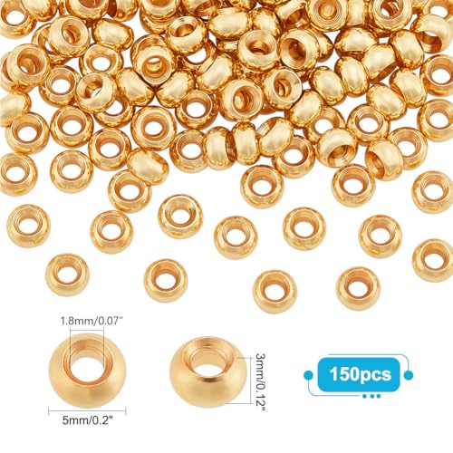 PH PandaHall 150pcs 18K Gold Spacer Beads, 5mm Flat Round Heishi Beads Rondelle Disc Bead Loose Bead Metal Spacers for Summer Stackable Necklace Bracelet Jewelry Making DIY Craft - size: 2mm