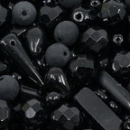 2.1oz (60g) of Glass Bead Mix with Drops, Table-Cut and fire Polish Czech Beads, Glossy & Matte Black - color: Black