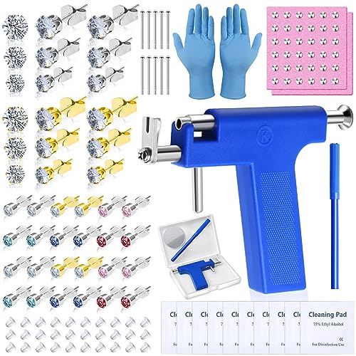 Ear Piercing Gun with Piercing Tools Kit, Professional Ear Nose Piercing Gun Machine with Stainless Steel Piercing Studs, Crystal Earrings Set for At Home Salon Earlobe Cartilage Helix Tragus Piercing - color: Blue Gun with Ear Studs