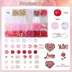 DUQGUHO Valentine's Day Beads for Jewelry Making, 8mm Red Pink White Glass Beads for Bracelet, Heart Beads Gold Bead and Sweet Heart Charms for Bracelet Necklace Crafts DIY 580PCS - color: 14-Red Pink White