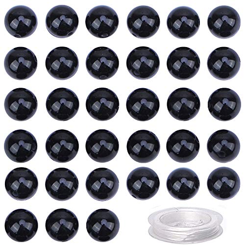 100Pcs Natural Crystal Beads Stone Gemstone Round Loose Energy Healing Beads with Free Crystal Stretch Cord for Jewelry Making (Black Onyx, 8MM) - color: Black Onyx, size: 8MM