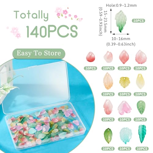 Glass Leaf Beads Crystal Glass Leaf Charms Transparent Leaves Pendants Tiny Green Leaf Bead Caps for Christmas Earring Bracelet Jewelry Making DIY Keychain Craft - color: Colorful-Spring