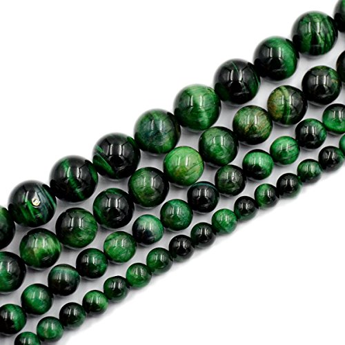 AD Beads Natural Tiger's Eye Gemstone Smooth Round Beads 7.5" Strand (8mm, Green) - color: Green, size: 8mm