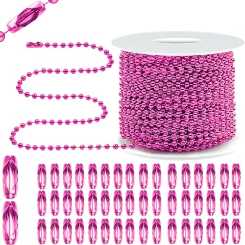 Bijou Joon 30 Ft Rose Red Bead Chain 2 MM Small Ball Chain Roll Bead Ball Chains Necklace Beaded Pull Chains Dog Tag Link Metal for Jewelry Making Craft Bracelet Charm 50 Connectors Clasp - color: Rose Red