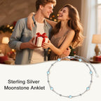 HPQQ Anklet Bracelet for Women 925 Sterling Silver Natural Stone Chain Bead Ankle Bracelet Beach Summer Fine Jewelry Mothers Day Birthday Gifts for Women Mom Wife - color: Anklet-9"-11"-Moonstone