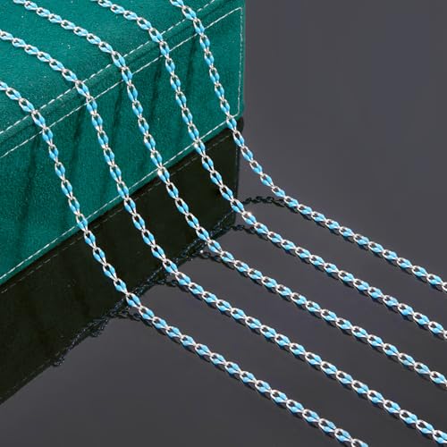 YOUBEIYEE 2 Yard Silver Plated Blue Chains Bulk Enamel Link Chain for Women Bracelet Necklace DIY Brass Chains for Jewelry Making - color: Blue Silver