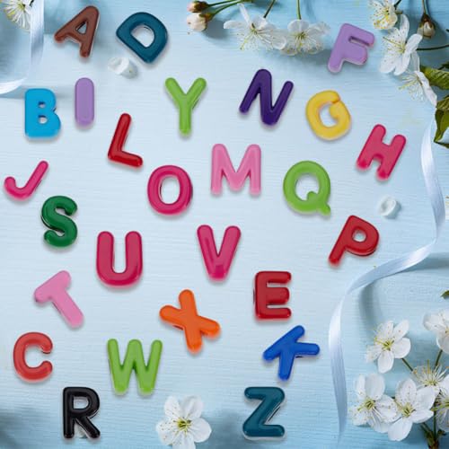 52Pcs Large Acrylic Letter Bead Chunky Alphabet Beads Bulk Big Slide Initial Letters Blocks Loose Spacers for Jewelry Making Key Chains Friendship Bracelets Keychain Phone Bag Charm Accessory - style: Style 1