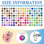 XSEINO About 144 Colors 1200PCS 6mm Glass Beads Bracelet Making Set, 6 Styles of Mixed Crack Beads for Bracelets, Jewelry, and DIY Making - color: Mixed Crackle Beads