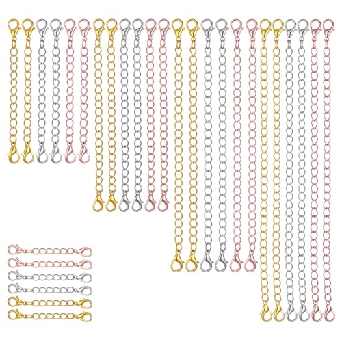 30 Pcs Chain Extension for Necklace 5 Size Bracelet Necklace Extenders for Women Anklet Jewelry Making (10 Gold, 10 Silver, 10 Rose Gold)