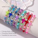 12pcs Halloween Heishi Beaded Bracelets for Women-Spooky Ghost & Pumpkin Party Favors Boho Stackable Polymer Clay Bead- Stretch Friendship Bracelet Set - style: Style C Rainbow Colors-8pcs