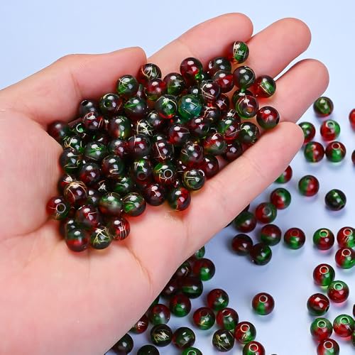 PIPITREE 500 PCS Acrylic Beads 8mm Rainbow Round Bead for Pens Bulk Acrylic Beads for Keychains Beadable Pens DIY Crafts Bracelets Necklace Jewelry Making Plastic Colorful Bead (Red-Green) - color: Red-Green