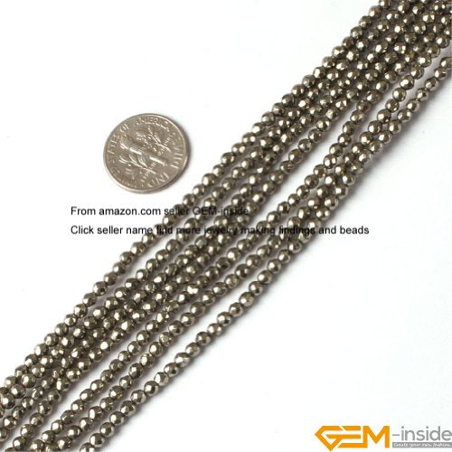 GEM-Inside 4mm Pyrite Beads Crystal Stone Faceted Round Genuine Loose Beads for Bracelet Necklace Jewelry Making 15" - color: Gray Pyrite, size: 3mm