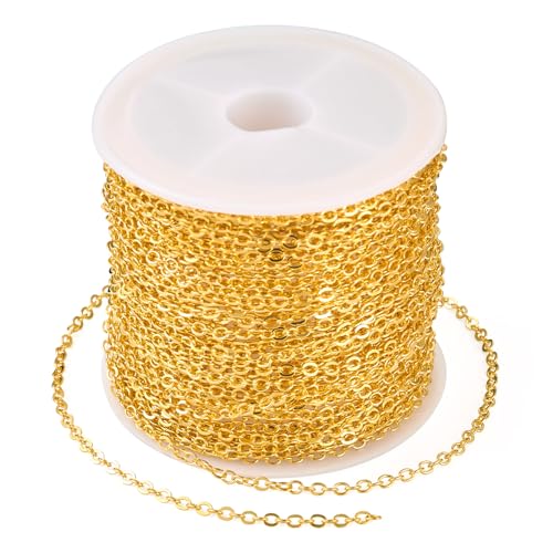 Beadthoven 32.8Ft Brass Flat Cable Chain for Jewelry Making 2mm Golden Brass Flat Cross DIY Necklace Chain Bracelet Jewelry Finding Chains Extender Chains Bulk for Jewelry Making Supplies - color: Gold, size: 2mm