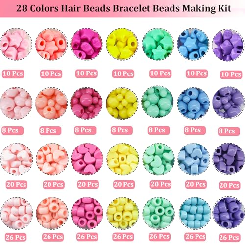 1451 Pcs Hair Beads Kit - Candy Color Acrylic Mickey Heart Star Pastel Pony Kandi Beads for Braids & Jewelry Making - color: Pony Beads