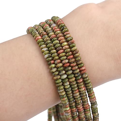 BEADIA Natural Unakite Spacer Beads Caps Rondelle Disk Loose Beads for Beading Jewelry Making 4mmx2mm 38cm - color: Unakite, size: Rondelle Disk 4mm x 2mm
