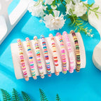 Elecrelive Glass Round Beaded Bracelet Set Clay Beaded Bracelets Stretch Bracelets - color: Mix 8 Colors