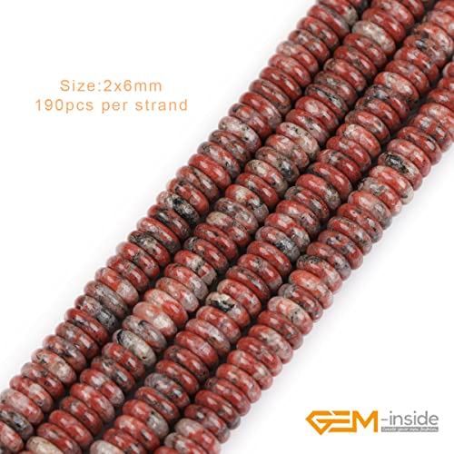 GEM-Inside 2x6mm Natural Mixed Red Jasper Gemstone Heishi Disc Rondelle Spacer Beads for Jewelry Making Full 15" Strand Energy Stone Healing Power Crystal - color: Mixed Red Jasper