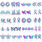 MARFOREVER 40 Pcs/20 Pairs Suicide Awareness Charms, Suicide Prevention Charms Teal Purple Ribbon Pendant for Bracelet Necklace Earrings Making Accessories - style: Suicide Awareness