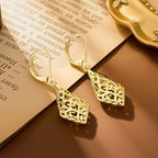 925 Sterling Silver Dangle Earrings for Women, 14K Gold Plated Filigree Dangling Leverback Earrings, Geometric Hypoallergenic Lightweight Dangly Drop Earings for Women Trendy Jewelry Gifts - color: A-14K Gold
