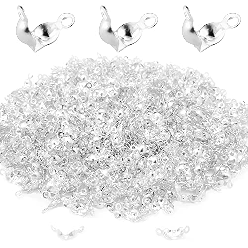 1600Pcs Bead Tips Knot Covers Clamshell Fold-Over Bead Tips Knot Covers Metal Open Bead Tips Knot Covers Iron Clamshells Terminators Wire Crimp End Caps for Jewelry Making Craft DIY (Silver) - color: Silver