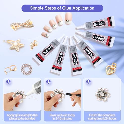 FITTDYHE 6PCS Jewelry Glue - 15ML/0.5fl oz Clear DIY Craft Glue for Rhinestones, Waterproof Strong Bond Adhesive for Phone Repair, Nail Art, Shoes, Fabric, Metal, Glass - color: 6PCS 15ML