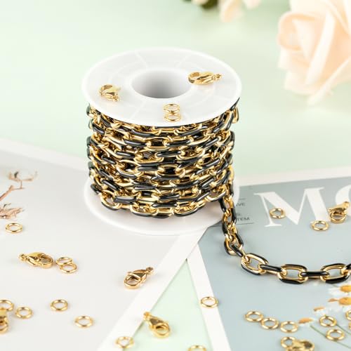 UMAOKANG 2 Yard Black Enamel Chain for Jewelry Making Gold Plated Stainless Steel Paperclip Chain Necklace DIY Jewelry Supplies - color: Black