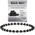 QOGIR 14k gold Handmade Healing Bracelet, Natural Gem Stone Crystal Elastic Gold Bracelet - color: Black Onyx Silver - Protecting and Grounding, size: 4m