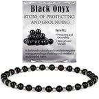 QOGIR 14k gold Handmade Healing Bracelet, Natural Gem Stone Crystal Elastic Gold Bracelet - color: Black Onyx Silver - Protecting and Grounding, size: 4m