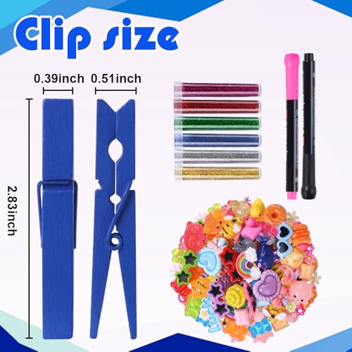 JOICEE 80 Set Cheer Pins Spirit Clips,80 Clothes Pins 126 Mini Resin Animals Bows Daisy and Stickers Pen Over 300 Beads Pearls for Cheerleading Backpacks Ribbon Team Classroom Cheer Gifts Bulk(Blue) - color: Blue