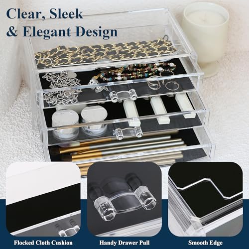 Sea Team Clear Makeup Organizer with Drawers, Acrylic Plastic Cosmetic Display Case, Jewelry Storage Box, Holder for Dresser, Bathroom, Vanity, Countertop (3 Middle Drawers) - size: 3 Middle Drawers