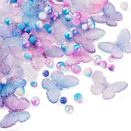 Beadthoven 100pcs Butterfly Acrylic Beads for Jewelry Making - Round Pearl Blue Purple Berry Bubblegum Rose Small Pony for DIY Earrings Keychains Bracelets Crafts Supplies - color: Purple