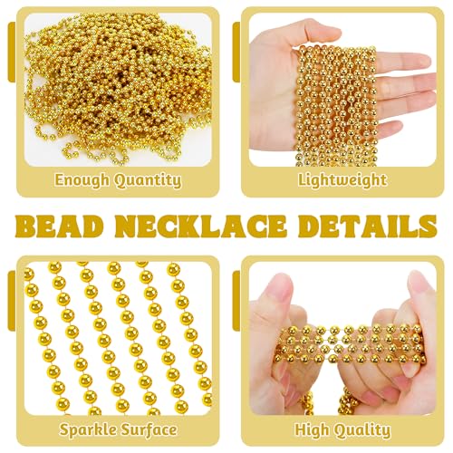 Huskein 100 PCS Mardi Gras Beads, 33" Gold Beads Necklaces, St Patricks Day Beads Necklaces Bulk, Round Beaded Parade Accessories Set, Gold Beads for Carnival Party Supplies - color: Gold